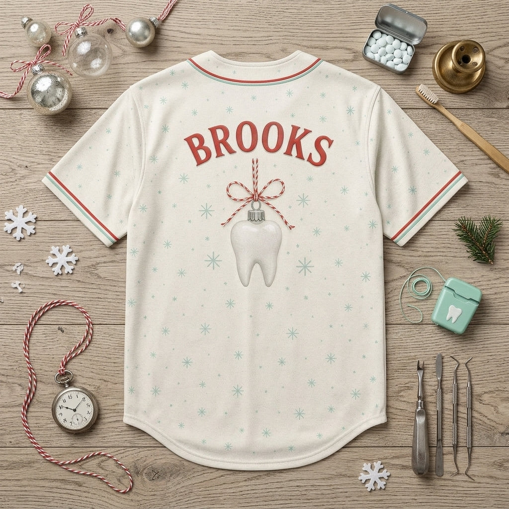 Personalized Dental Hygienist Christmas Baseball Jersey - Custom Name Plaque-Free Holiday Shirt