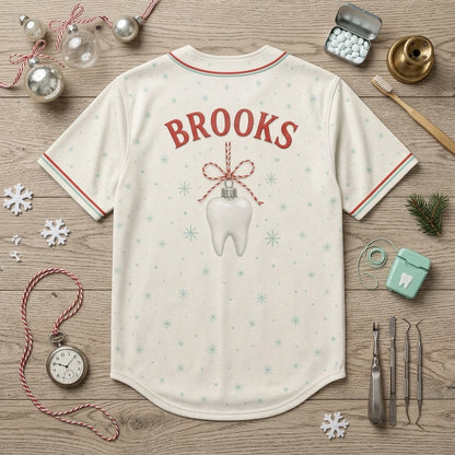 Personalized Dental Hygienist Christmas Baseball Jersey - Custom Name Plaque-Free Holiday Shirt