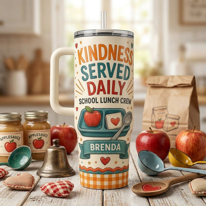Personalized School Lunch Crew 40oz Tumbler - Kindness Served Daily Custom Name Gift