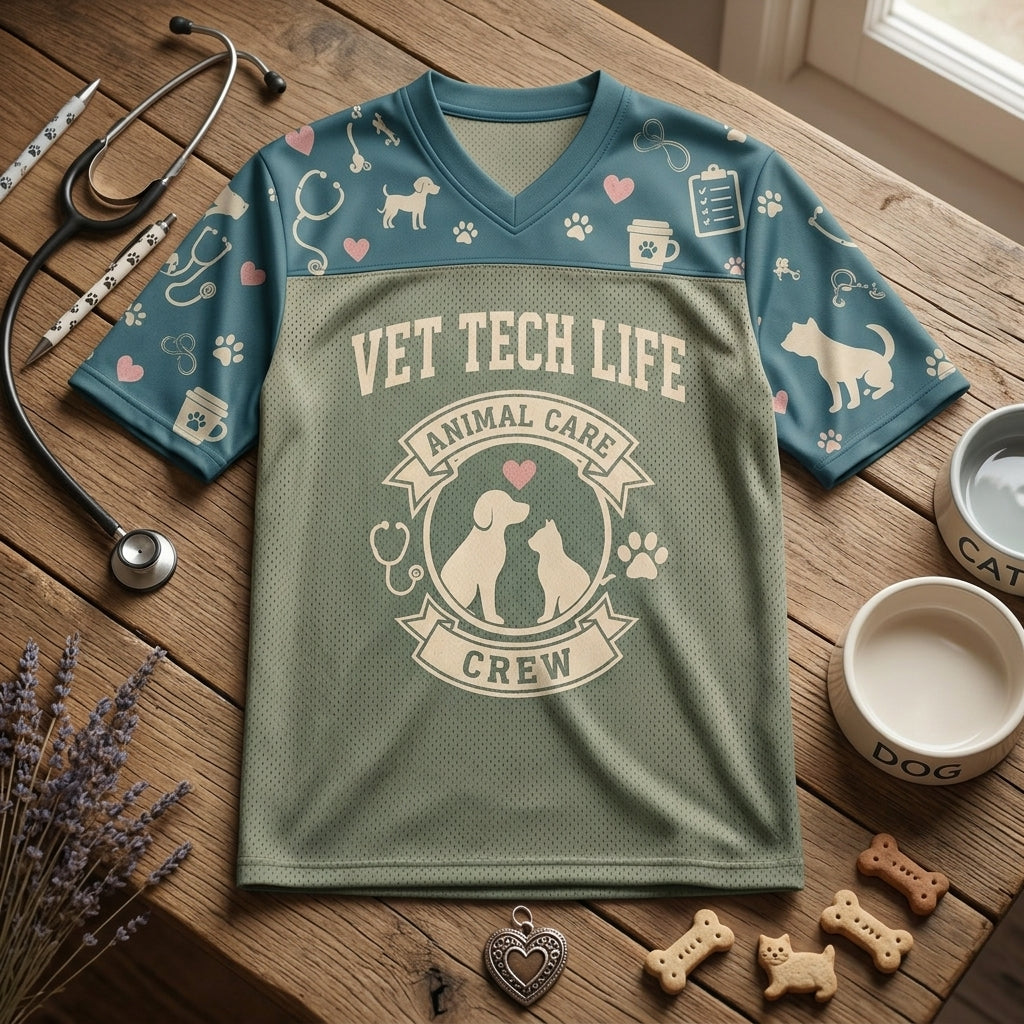 Personalized Vet Tech Life Animal Care Crew Football Jersey - Custom Name Veterinary Professional Gift - football jersey product view 4