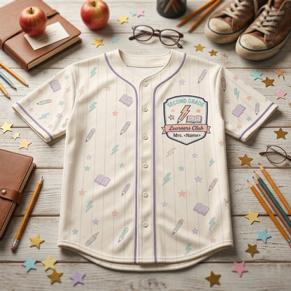 Personalized Second Grade Teacher Baseball Jersey - Custom Name Learners Club Back to School Shirt