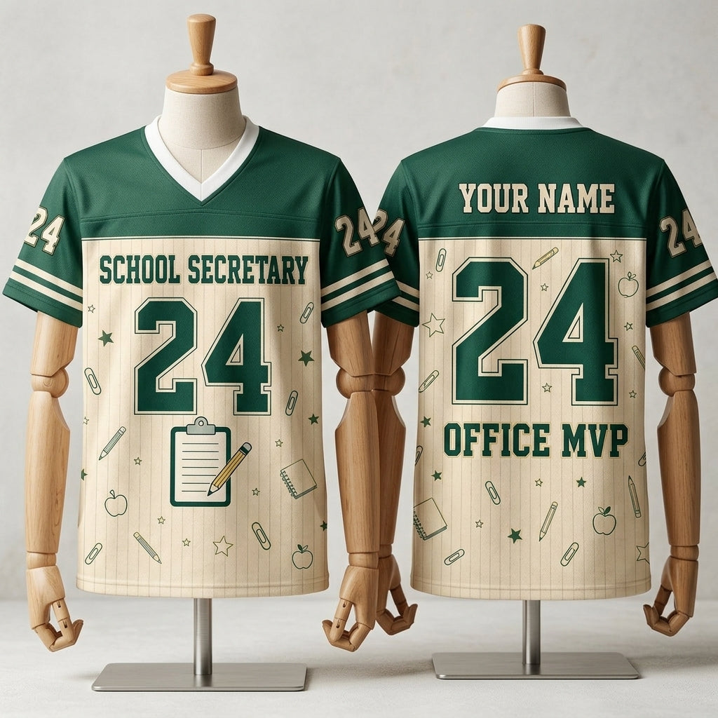 Personalized School Secretary Mesh Football Jersey - Custom Name Office MVP Administrative Staff Apparel