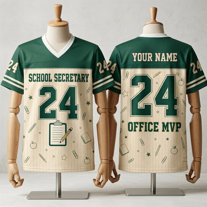 Personalized School Secretary Mesh Football Jersey - Custom Name Office MVP Administrative Staff Apparel