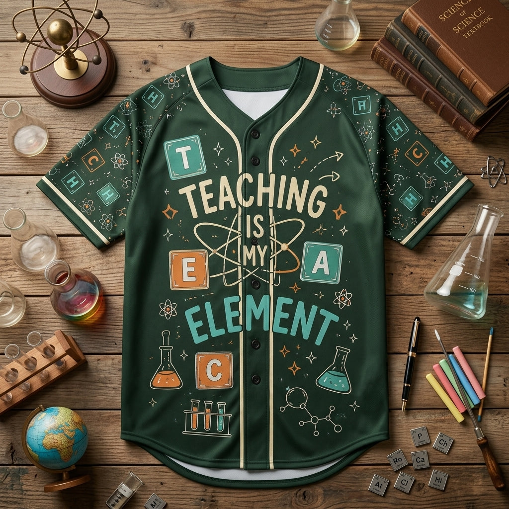 Personalized Science Teacher Baseball Jersey - Custom Name Teaching Is My Element Chemistry Shirt