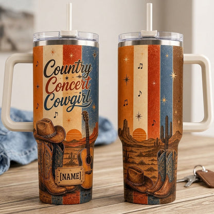 Personalized Country Concert Cowgirl 40oz Tumbler with Handle - Custom Name Western Travel Mug