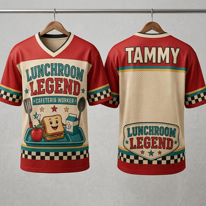 Personalized Lunchroom Legend Cafeteria Worker Football Jersey - Custom Name Mesh Sports Shirt