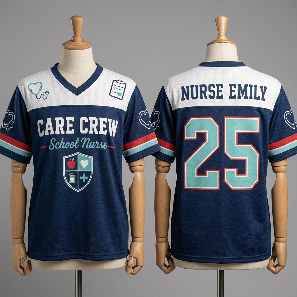 Personalized School Nurse Football Jersey - Custom Name Care Crew Mesh Athletic Shirt