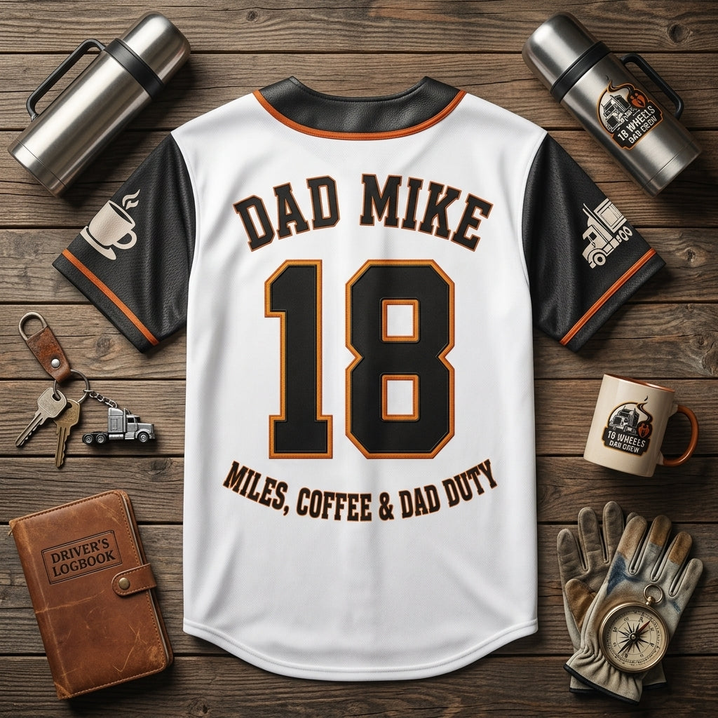 Personalized Trucker Dad Baseball Jersey - Custom Name & Number Long Haul Trucking Gift
