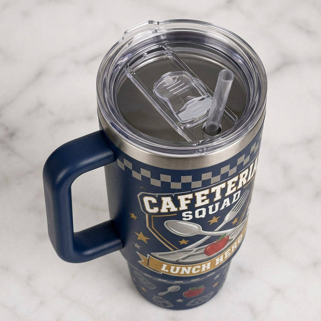 Personalized Cafeteria Squad Lunch Hero 40oz Tumbler with Handle - Custom Name School Staff Gift product view 5