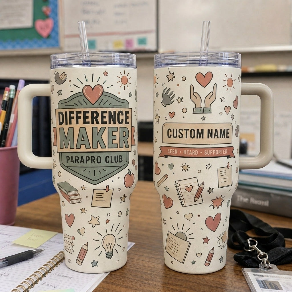 Personalized Difference Maker Parapro Club 40oz Tumbler with Handle - Custom Name Paraprofessional Gift