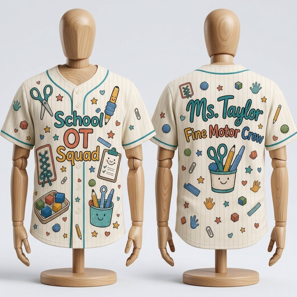 Personalized School OT Squad Baseball Jersey - Custom Name Occupational Therapist Fine Motor Crew Shirt
