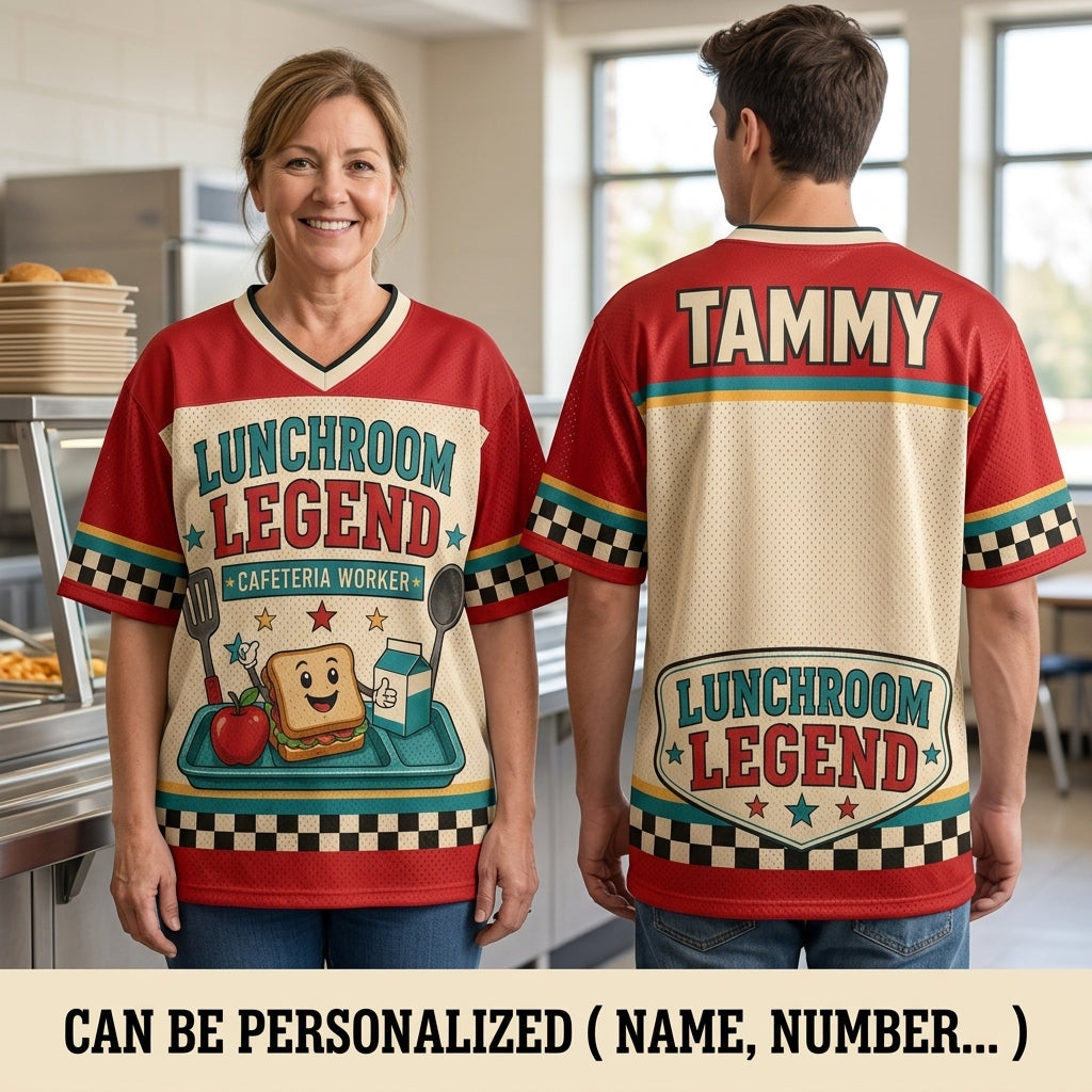 Personalized Lunchroom Legend Cafeteria Worker Football Jersey - Custom Name Mesh Sports Shirt