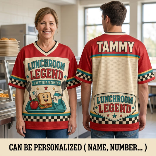 Personalized Lunchroom Legend Cafeteria Worker Football Jersey - Custom Name Mesh Sports Shirt