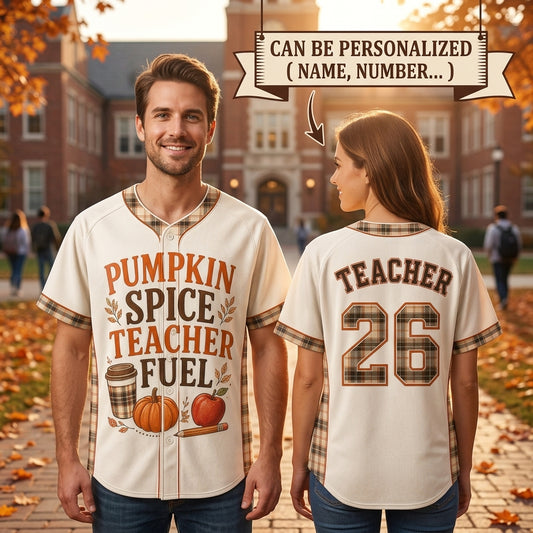 Personalized Pumpkin Spice Teacher Fuel Baseball Jersey - Custom Name & Number Fall Autumn Teacher Gift