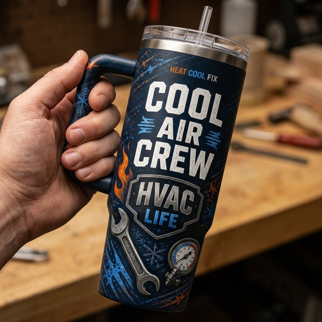 Personalized HVAC Technician 40oz Tumbler with Handle - Custom Name Cool Air Crew HVAC Life Gift - 40oz tumbler mockup 4