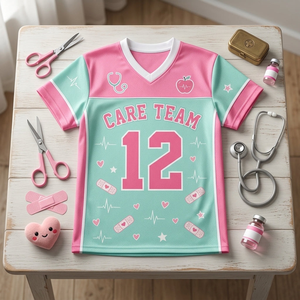 Personalized School Nurse Mesh Football Jersey - Custom Care Team Healthcare Spirit Shirt for Pediatric Nurses