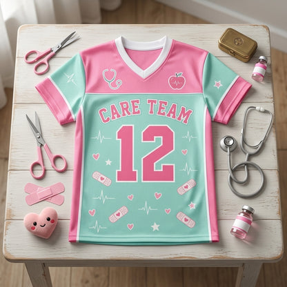 Personalized School Nurse Mesh Football Jersey - Custom Care Team Healthcare Spirit Shirt for Pediatric Nurses