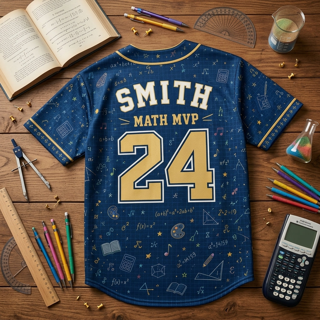Personalized Math Team Baseball Jersey - Custom Name & Number Math MVP Jersey for Students & Teachers