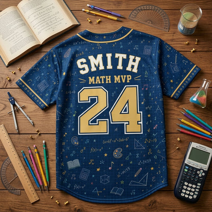 Personalized Math Team Baseball Jersey - Custom Name & Number Math MVP Jersey for Students & Teachers