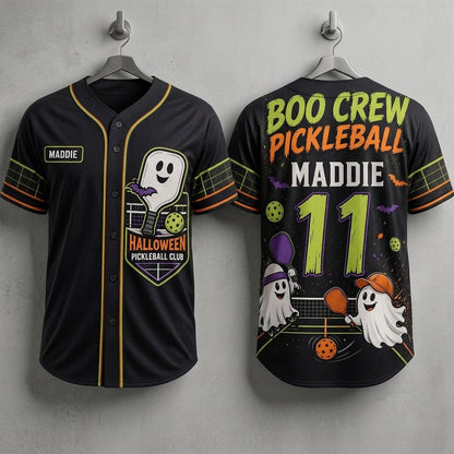 Personalized Boo Crew Halloween Pickleball Baseball Jersey - Custom Name and Number Ghost Uniform