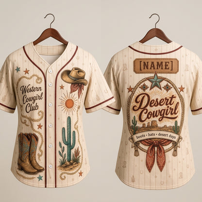 Personalized Desert Cowgirl Baseball Jersey - Custom Name Western Cowgirl Club Vintage Athletic Shirt