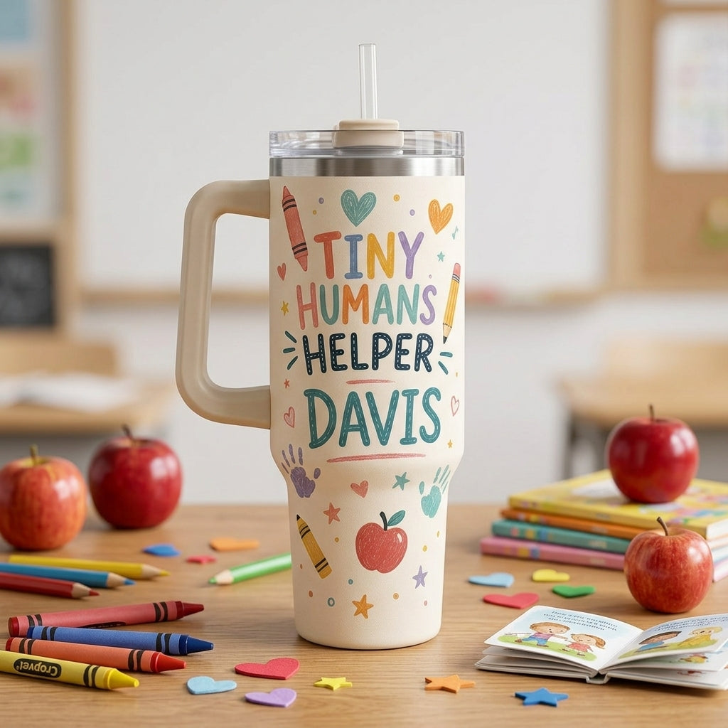 Personalized Paraprofessional 40oz Tumbler with Handle - Custom Tiny Humans Helper Gift