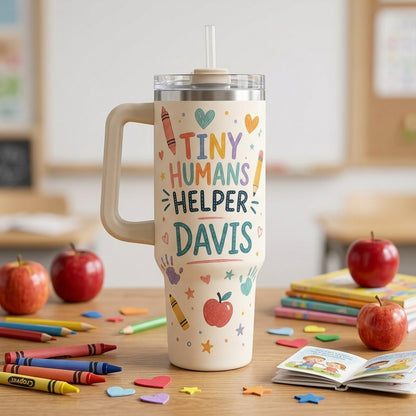 Personalized Paraprofessional 40oz Tumbler with Handle - Custom Tiny Humans Helper Gift