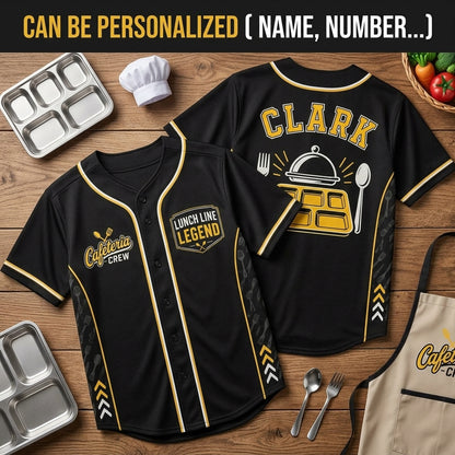 Personalized Cafeteria Crew Baseball Jersey - Custom Name Lunch Line Legend Staff Shirt
