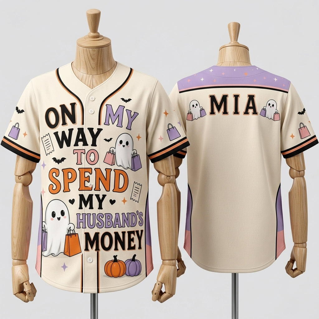Personalized Funny Halloween Baseball Jersey - Custom Name Ghost Shopping Graphic Shirt