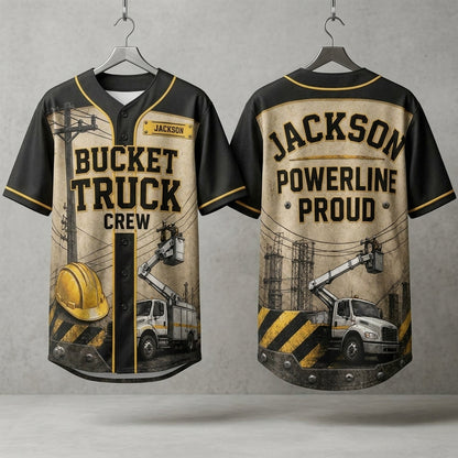 Personalized Lineman Baseball Jersey - Bucket Truck Crew Powerline Proud Custom Name Utility Worker Gift