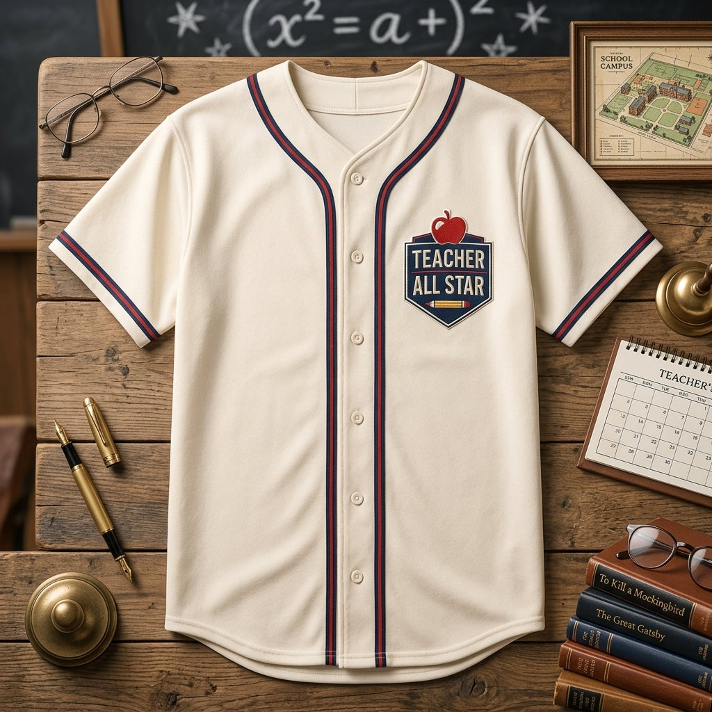 Personalized Teacher All Star Baseball Jersey - Custom Name and Number Classroom Team Spirit Shirt