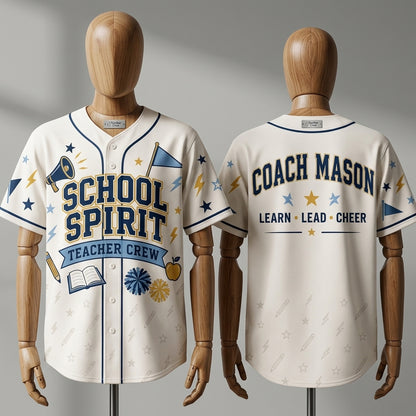 Personalized School Spirit Teacher Crew Baseball Jersey - Custom Name Back Educator Gift