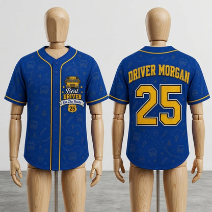 Personalized School Bus Driver Baseball Jersey - Custom Name and Number Best Driver On The Route