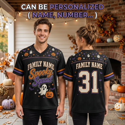 Personalized Spooky Squad Halloween Football Jersey - Custom Family Name and Number All-Over Print Mesh Jersey