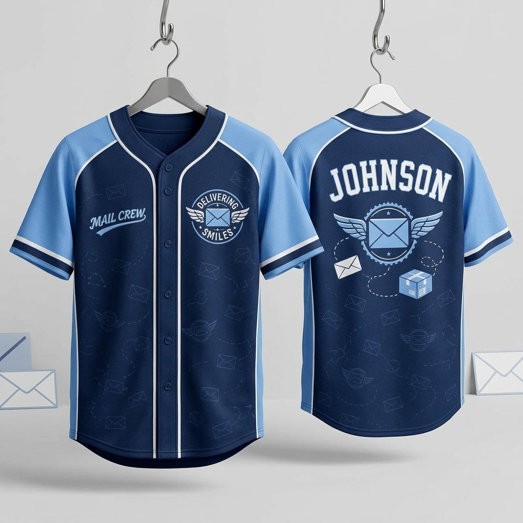 Personalized Mail Crew Delivering Smiles Baseball Jersey - Custom Name Postal Worker Gift