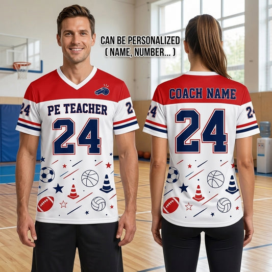 Personalized PE Teacher Mesh Football Jersey - Custom Name and Number Coach Game Day Shirt