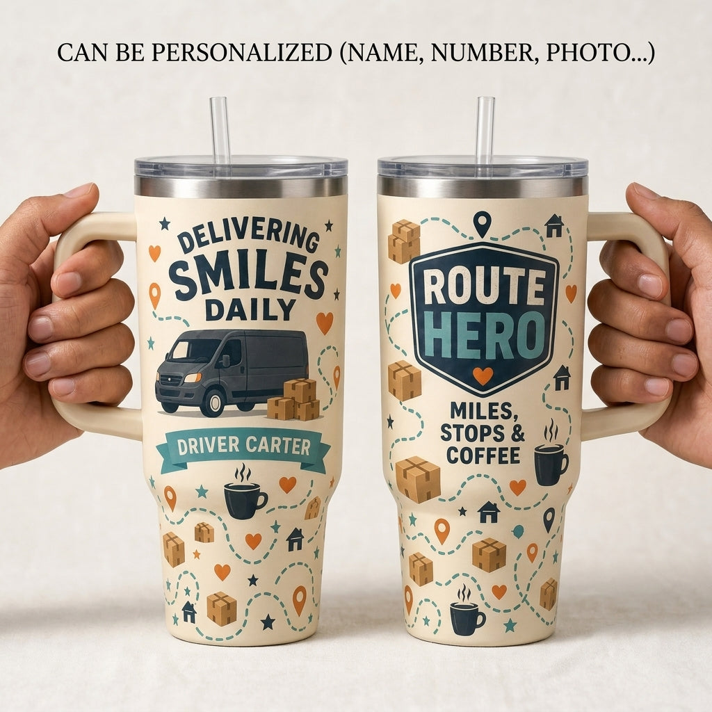 Personalized Delivering Smiles Daily Delivery Driver 40oz Tumbler - Custom Route Hero Gift