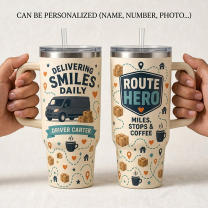 Personalized Delivering Smiles Daily Delivery Driver 40oz Tumbler - Custom Route Hero Gift
