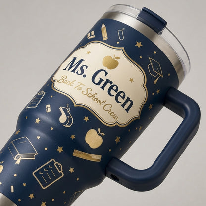 Personalized Teacher & Coach 40oz Tumbler with Handle - Custom School Staff Appreciation Gift - Navy and Gold