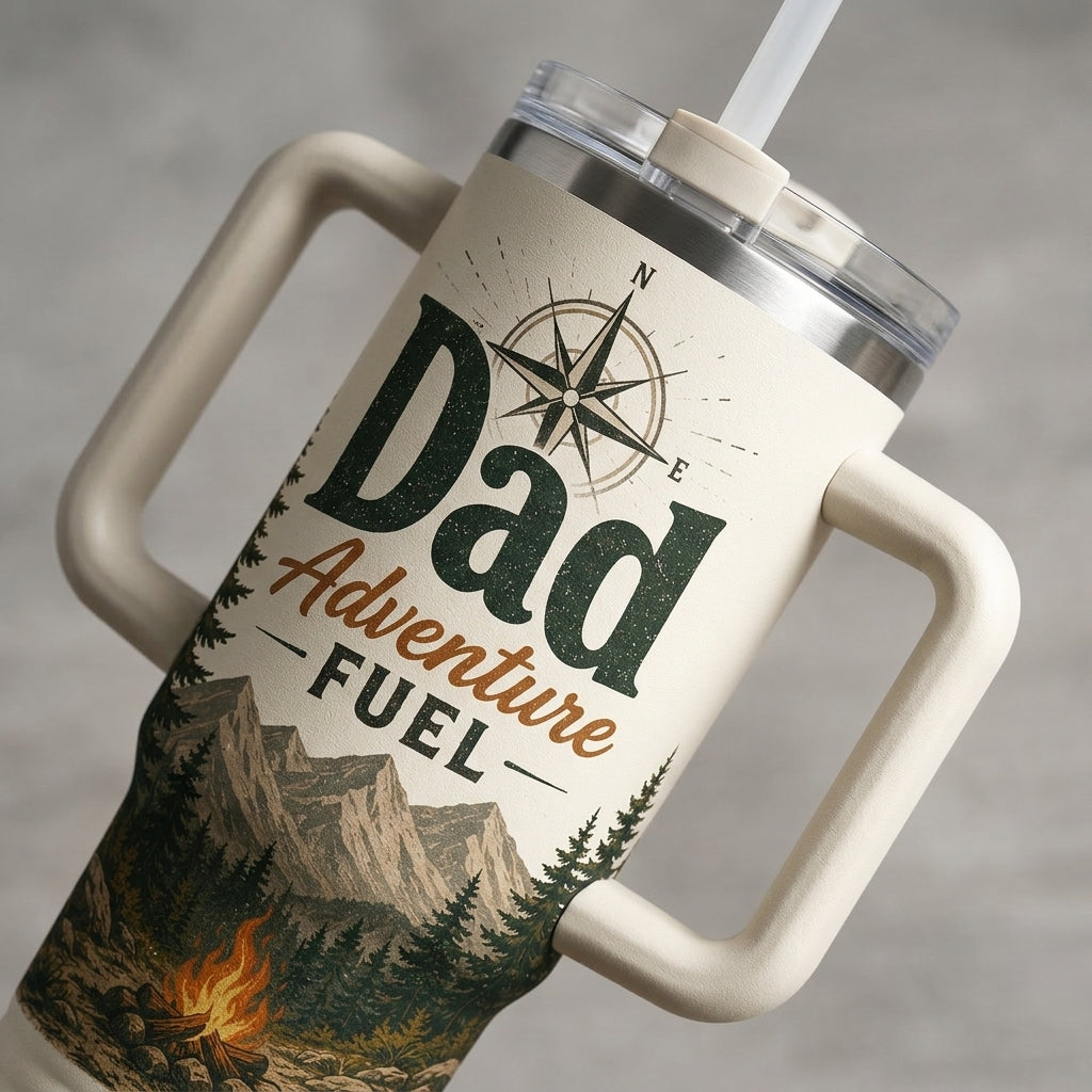Personalized Dad Adventure Fuel 40oz Tumbler with Handle, Custom Name Trail Companion Hiking Gift for Him