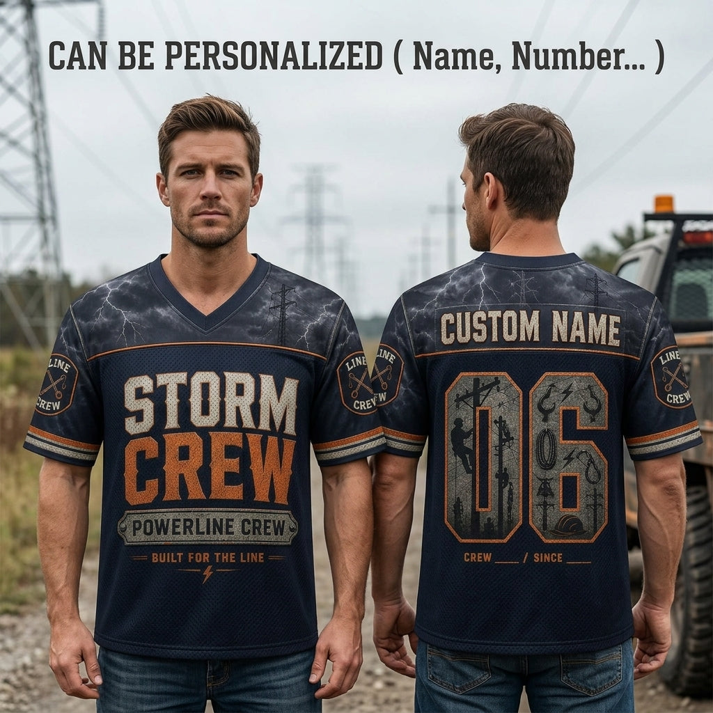 Personalized Storm Crew Powerline Lineman Football Jersey - Custom Name & Number Utility Worker Athletic Shirt