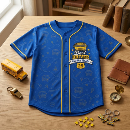 Personalized School Bus Driver Baseball Jersey - Custom Name and Number Best Driver On The Route