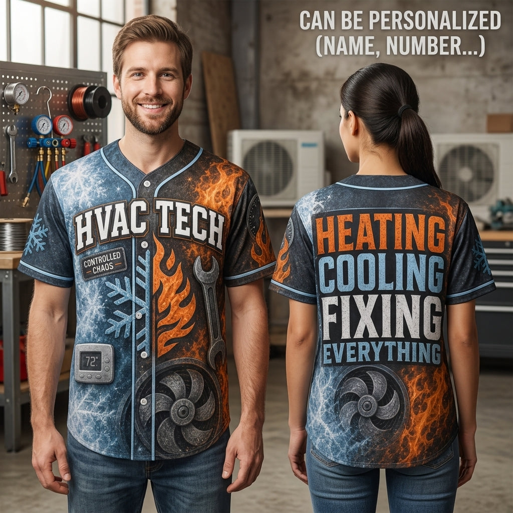 Personalized HVAC Technician Baseball Jersey - Heating Cooling Fixing Everything Custom Gift for HVAC Professionals