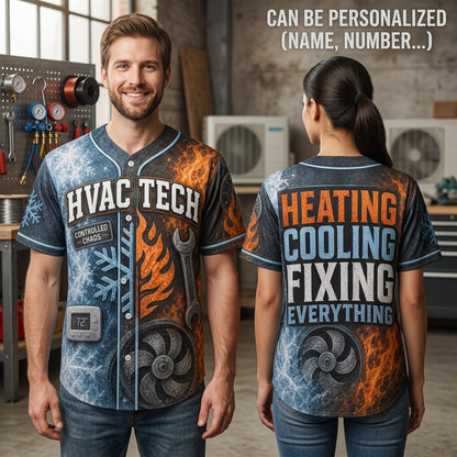 Personalized HVAC Technician Baseball Jersey - Heating Cooling Fixing Everything Custom Gift for HVAC Professionals