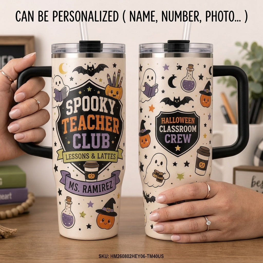 Personalized Spooky Teacher Club Halloween 40oz Tumbler with Handle - Custom Name Gift