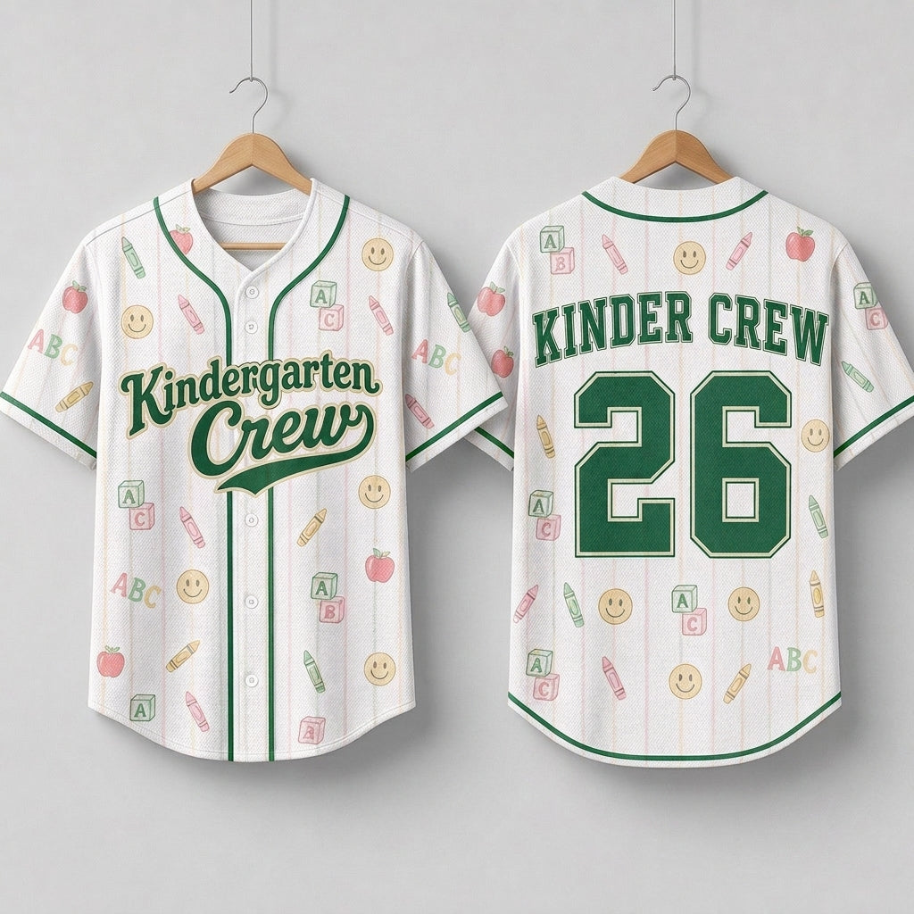 Kindergarten Crew Personalized Baseball Jersey - Custom Teacher & Student School Spirit Shirt