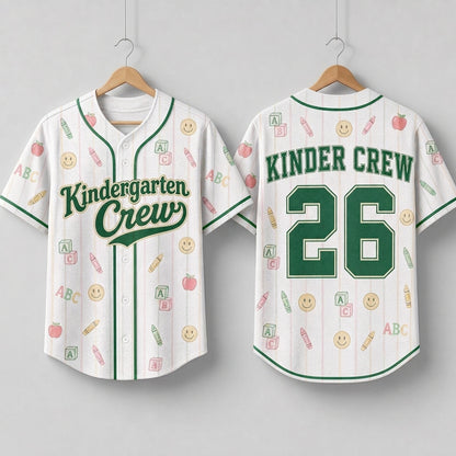 Kindergarten Crew Personalized Baseball Jersey - Custom Teacher & Student School Spirit Shirt