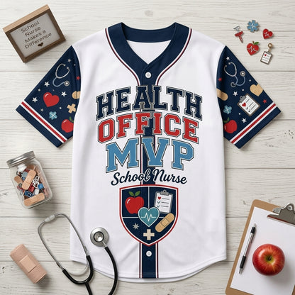 Personalized School Nurse Baseball Jersey - Custom Health Office MVP Shirt - Customizable Name & Number Gift