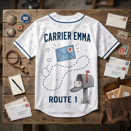 Personalized First Class Mail Carrier Baseball Jersey - Custom Name and Route Number Postal Worker Gift