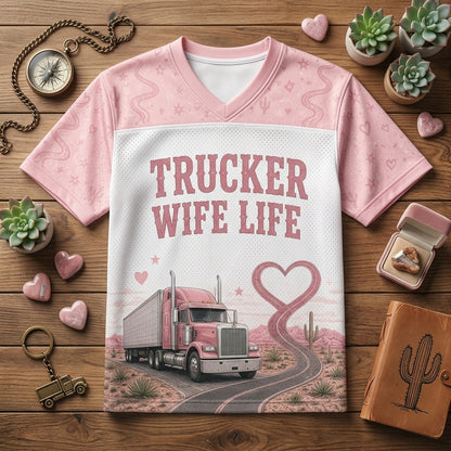 Personalized Trucker Wife Life Football Jersey - Custom Name & Number Pink Mesh Desert Western Jersey